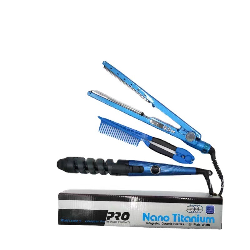 Cross-Border Three-Quarter Hair Straightener Hair Curler Comb Set Plywood Ceramic Does Not Hurt Hair Titanium Alloy